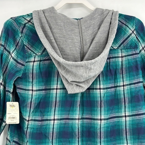 New Mudd green plaid flannel with hood size small - Picture 10 of 11